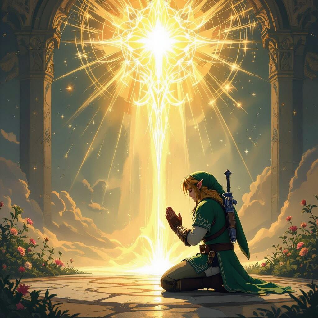 Link Kneeling in Prayer Before Divine Light