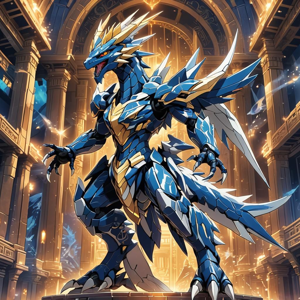 Dialga in Mystical Temple: Cel-Shaded Anime Art
