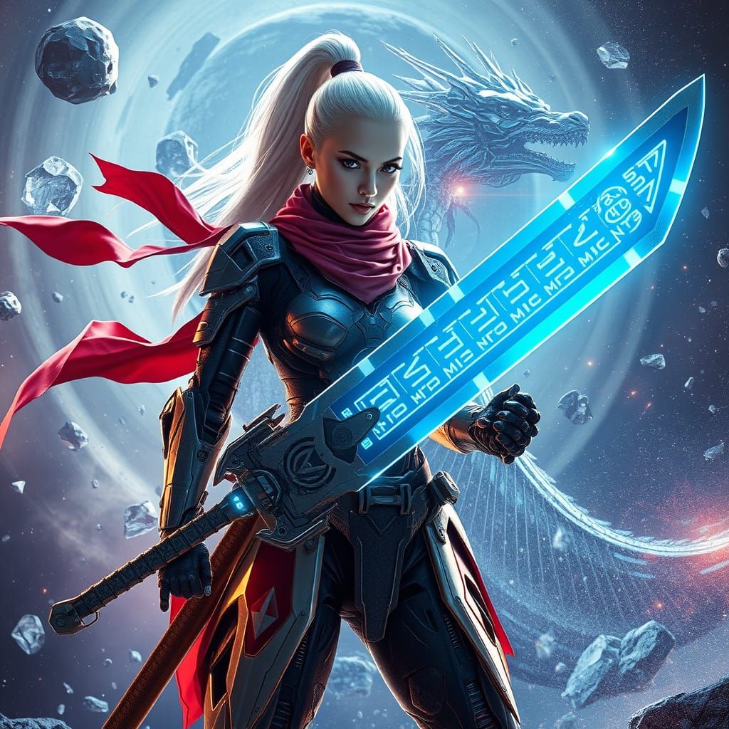 Cyborg Warrior Empowered by Cosmic Energy