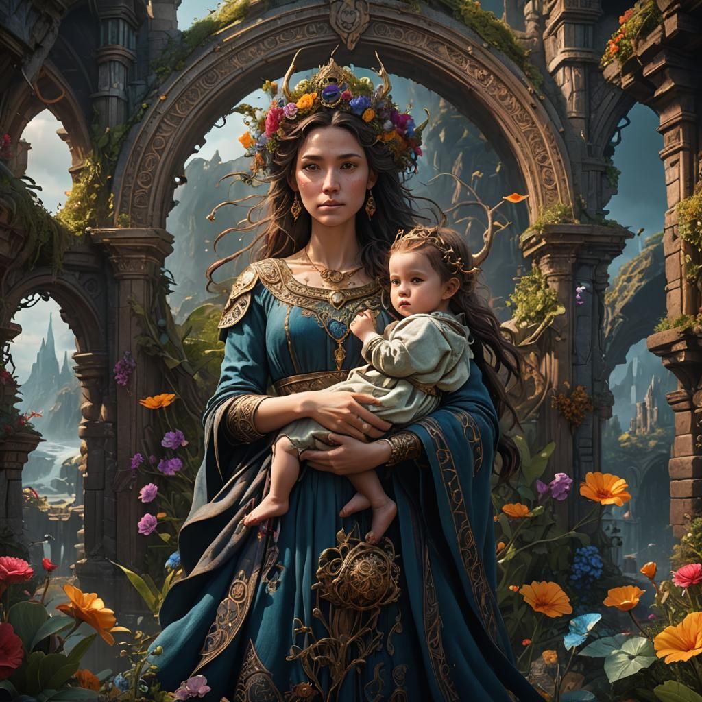 Fantastical Motherhood in Detailed Matte Painting