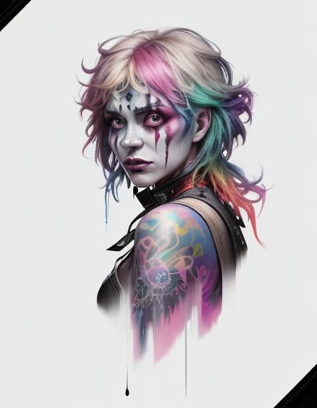 Rainbow Clown Girl in Horror Splash Art