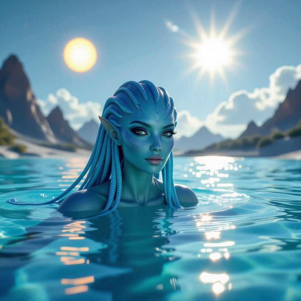 Alien Woman Swimming on Exotic Planet