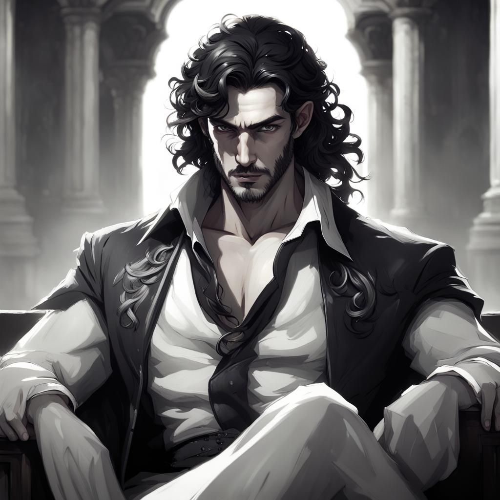 Regal Male on Throne in Dark Fantasy Style
