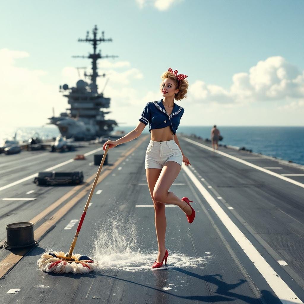 Vintage Sailor Dances on Aircraft Carrier Deck