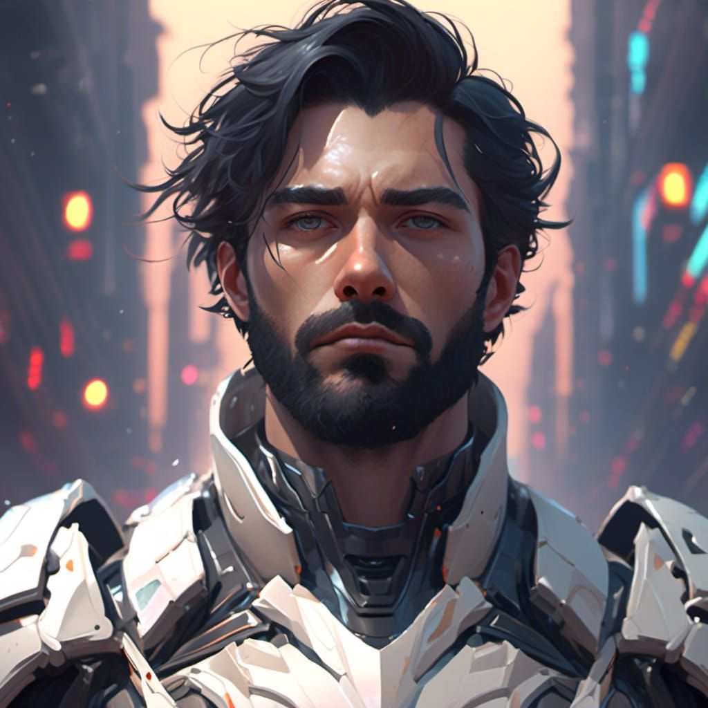 Sad Man in Futuristic Armor: Hyperdetailed Digital Portrait