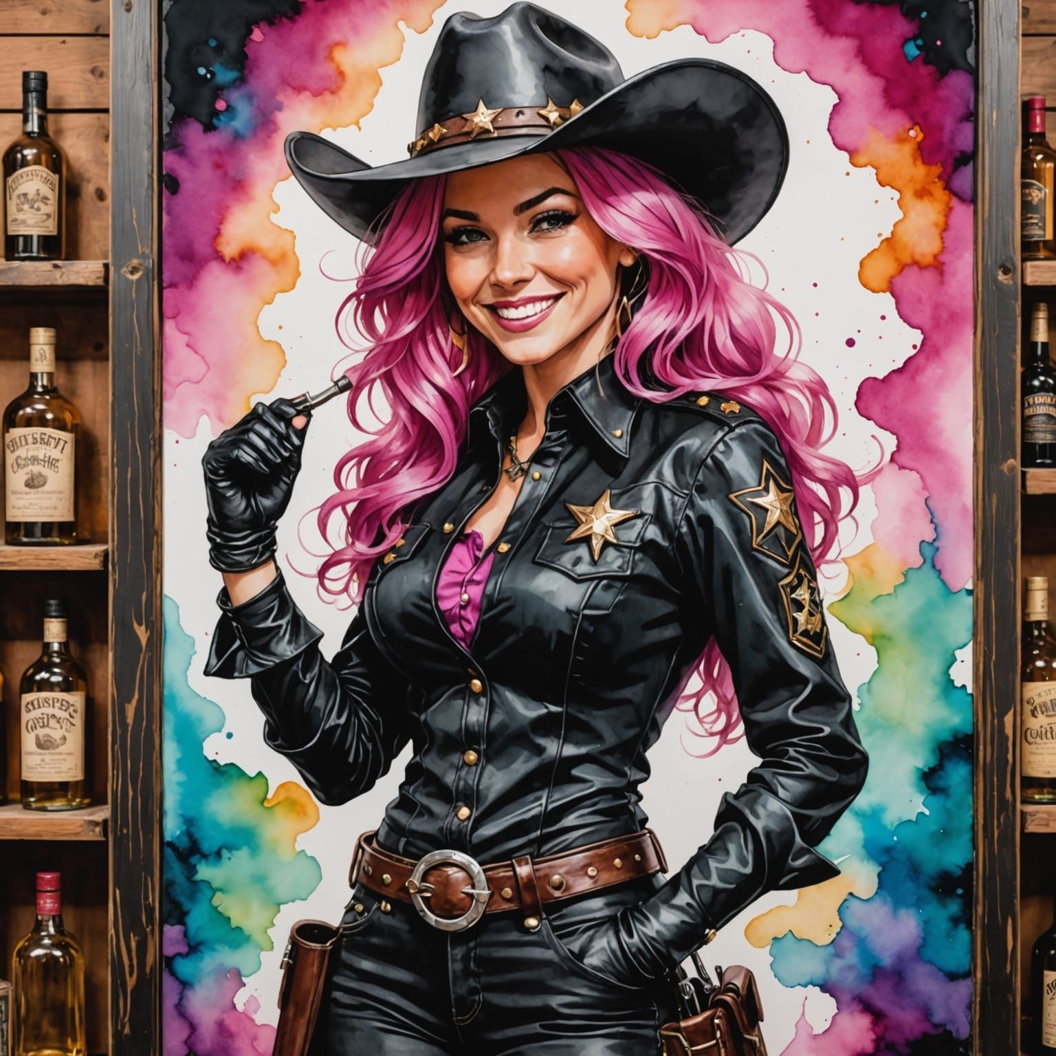 Pink Haired Cowgirl Enters Saloon in a Flash of Color