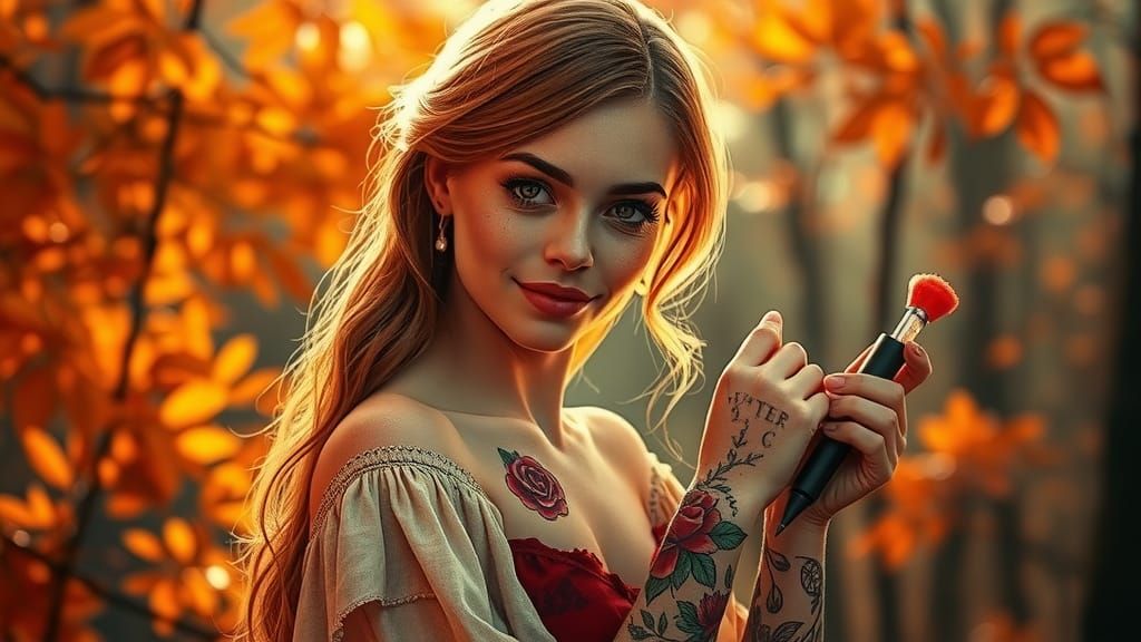 Tattoo Artist in Autumn Landscape: Hyper-Realistic Portrait