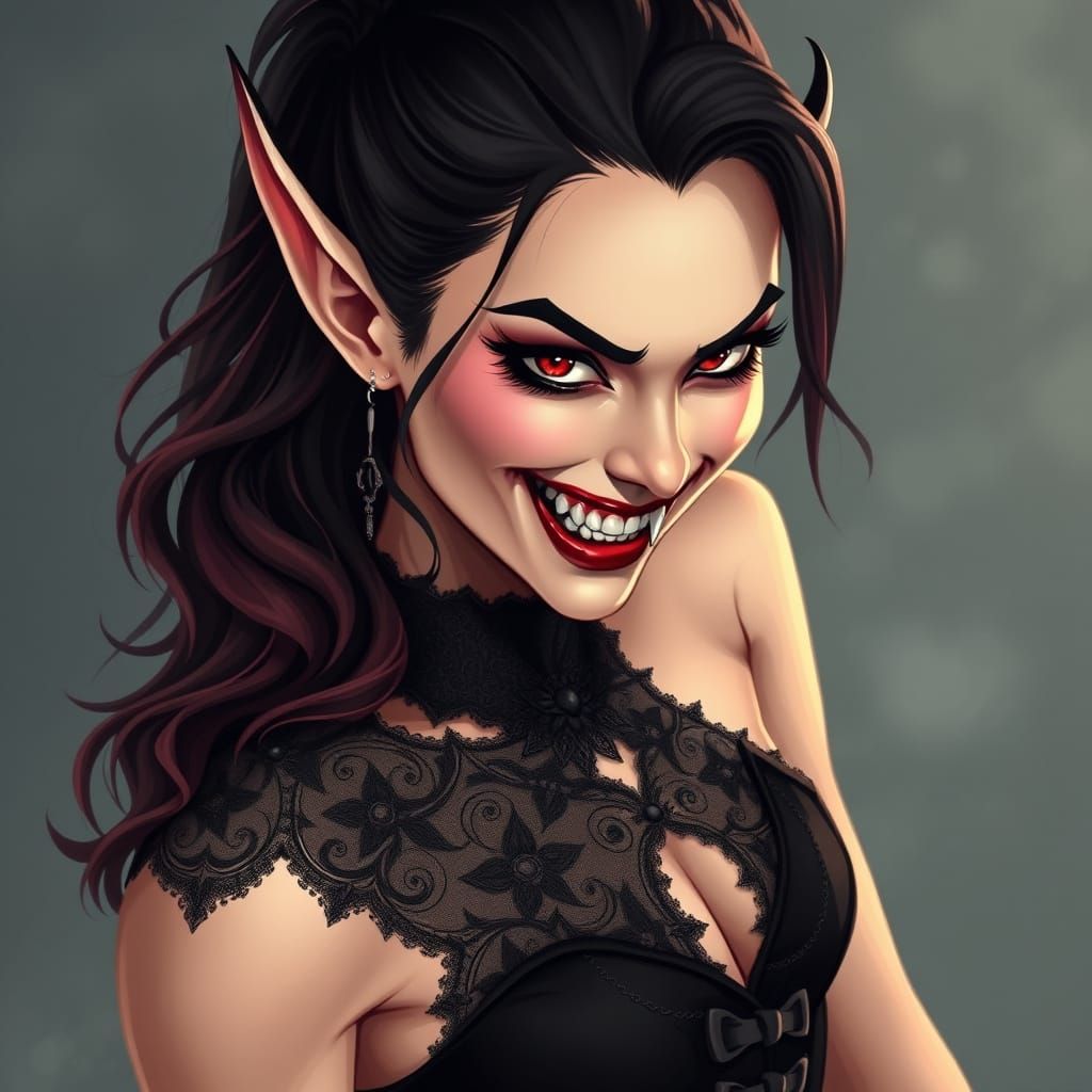 Gothic Vampire Goddess with Mischievous Smile