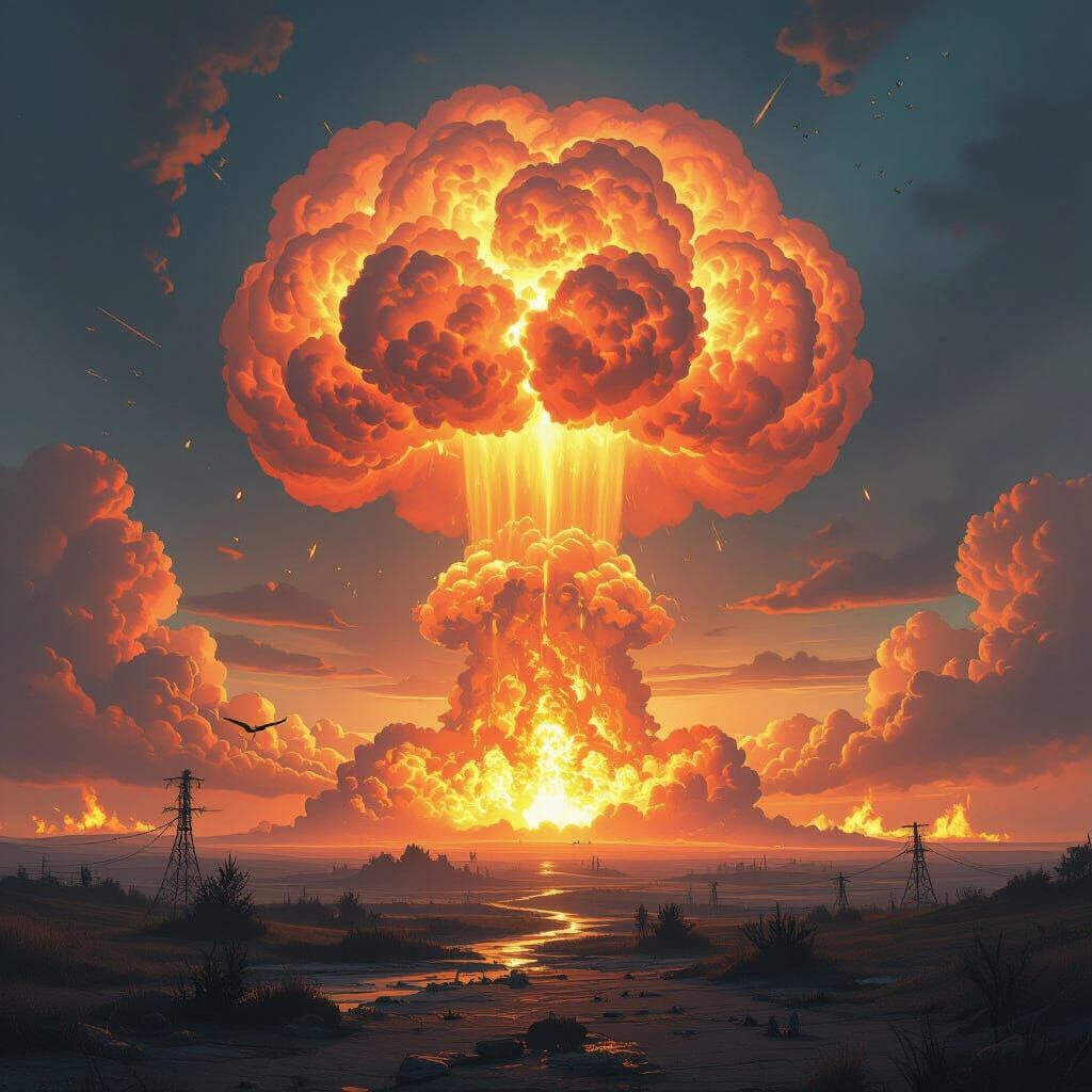 Dystopian Nuclear Explosion Landscape, Gritty Art