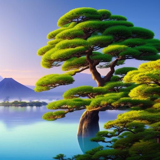 Bonsai Tree in Japanese Garden, Anime Key Visual