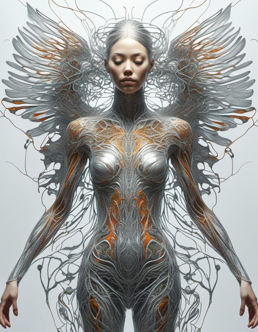 Central Nervous System as Winged Figure in Chrome