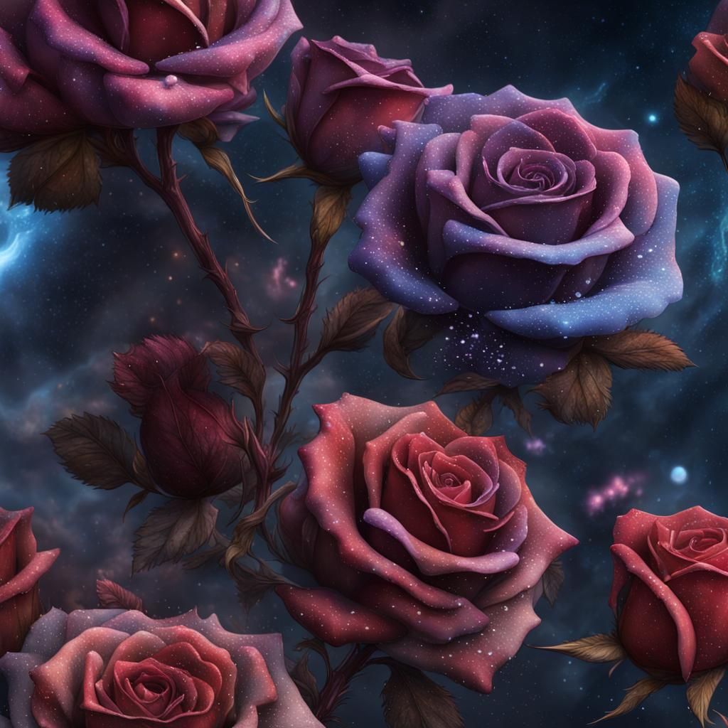 Galaxy Roses: Detailed Matte Painting in Deep Color