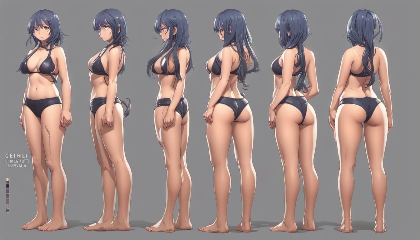 Anime Girl Bikini Reference Sheet in Digital Art