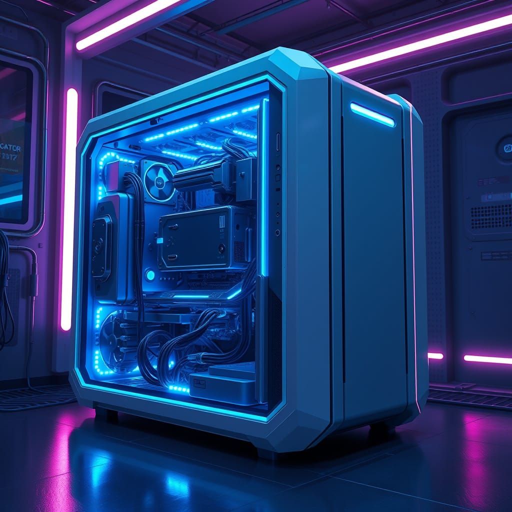 Sleek Futuristic Computer in Darkened Room