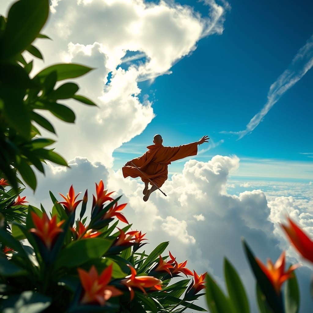 Aang Soars through the Air in Vibrant Tropical Paradise