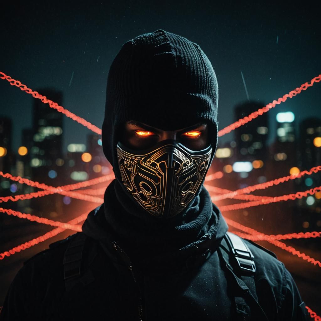 Balaclava with Glowing Laser Eyes in Dark Cinematic Style