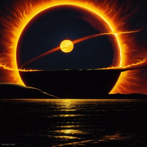 Surreal Solar Eclipse Landscape in Oil Painting Style