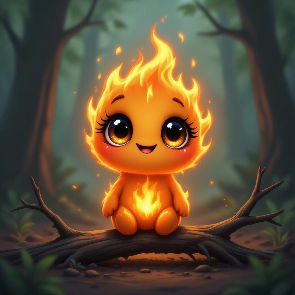 Adorable Fire Figure Portrait on Twig