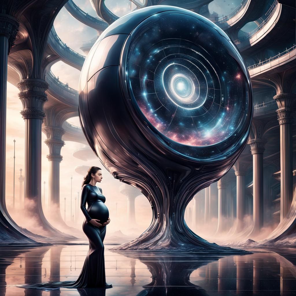 Pregnant Woman in Catsuit on Alien World