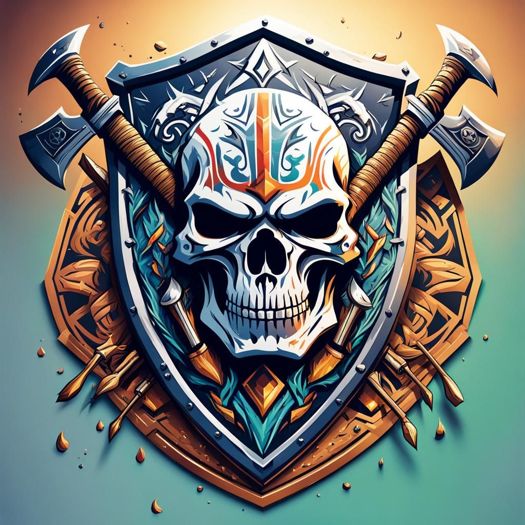 Tribal Shield with Axes and Skull: Hyperrealistic Concept Ar...