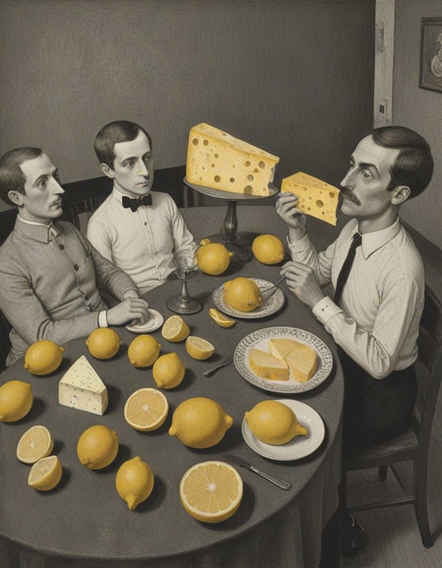 Lunch Break: Cheese and Lemon Feast in Magic Realism Style