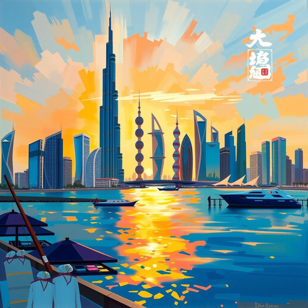 Dubai Skyline Impressionist Oil Painting