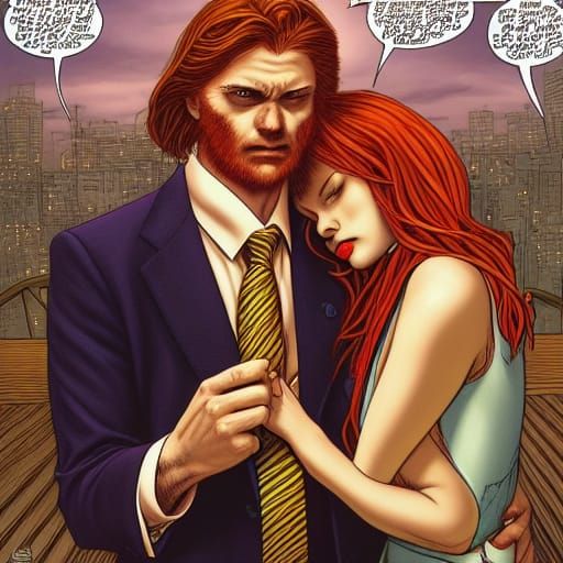 Comic Book Art of Redhead and Blonde with Tension