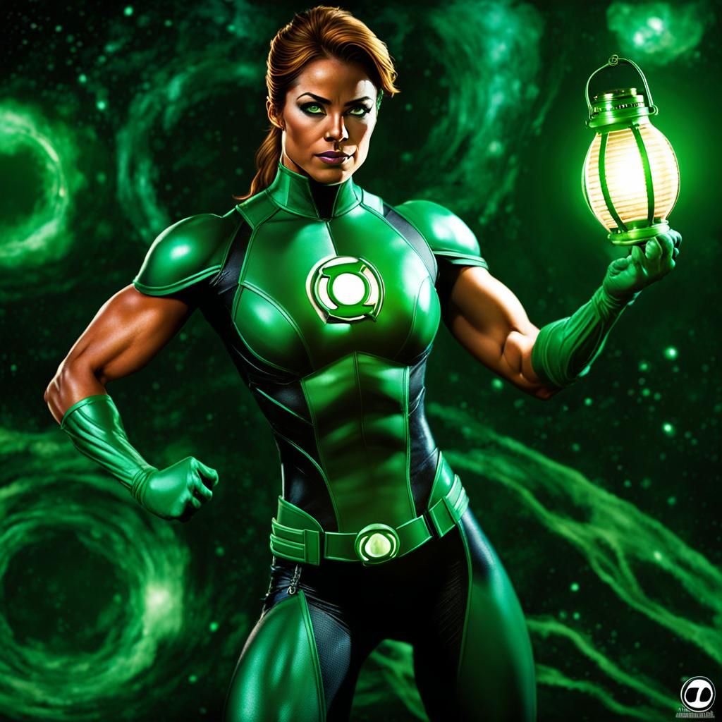 Female Green Lantern with Antique Lantern in Space