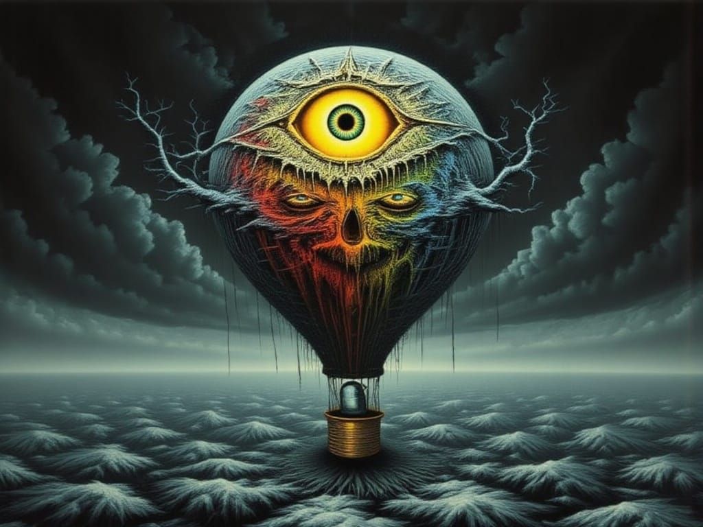 Surreal Mindscape Inside a Lightbulb Hot Air Balloon