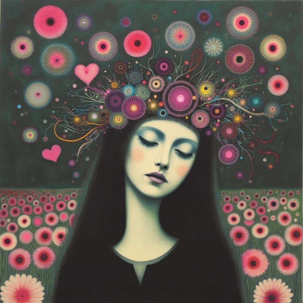 Woman Radiating Calm Amidst Dark World