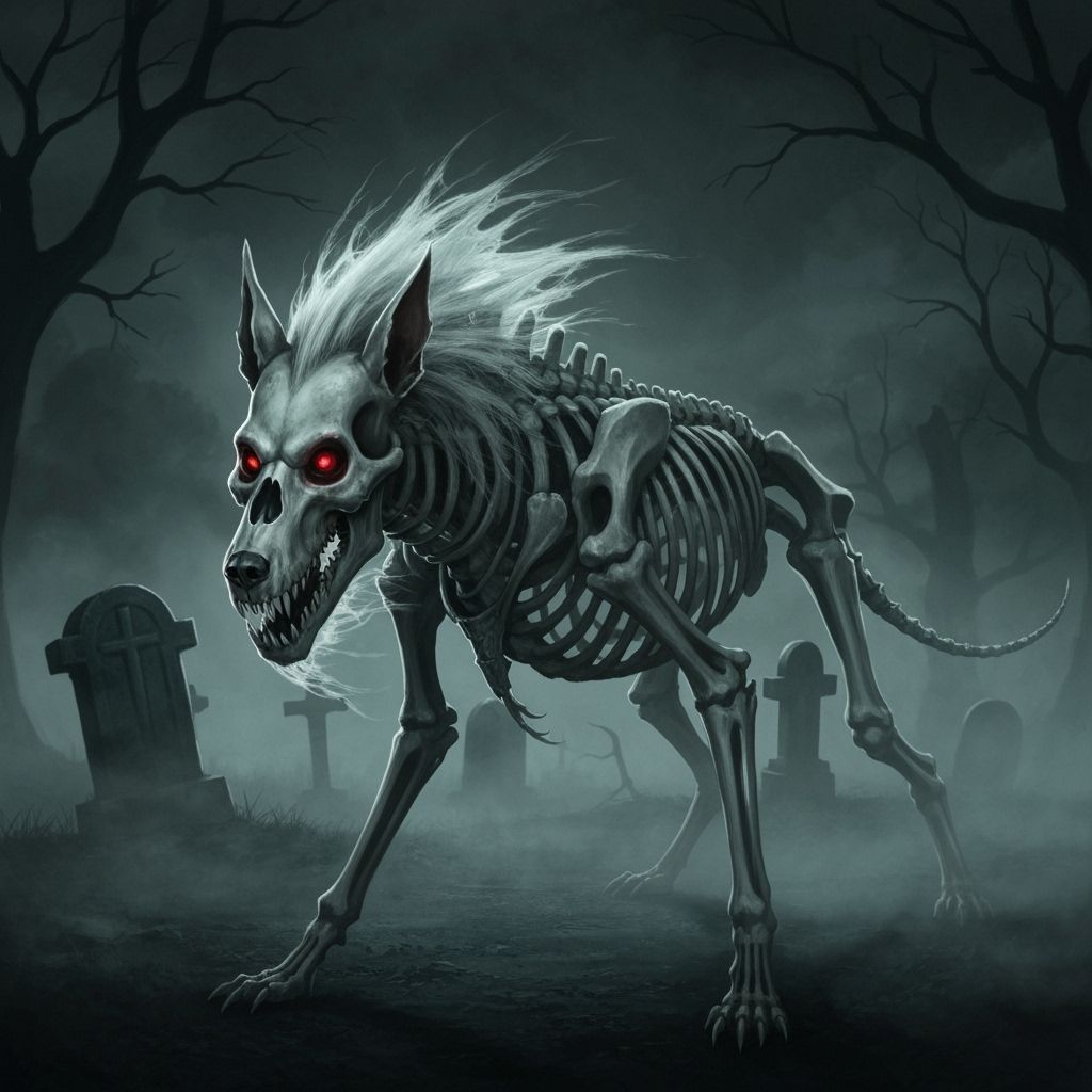 Skeleton Hound in Misty Graveyard