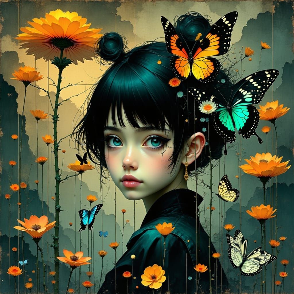 Gritty Fairyland Girl in a Magnificent Kimono