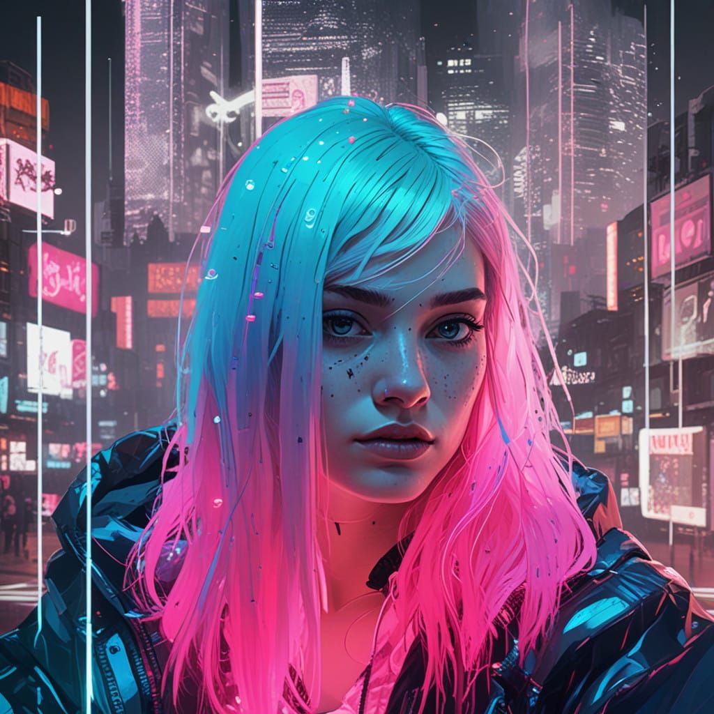 Glamorous Partygoer in Cyberpunk Atmosphere