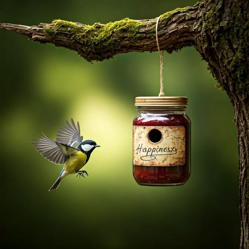 Bird Approaching Happiness Jar Birdhouse