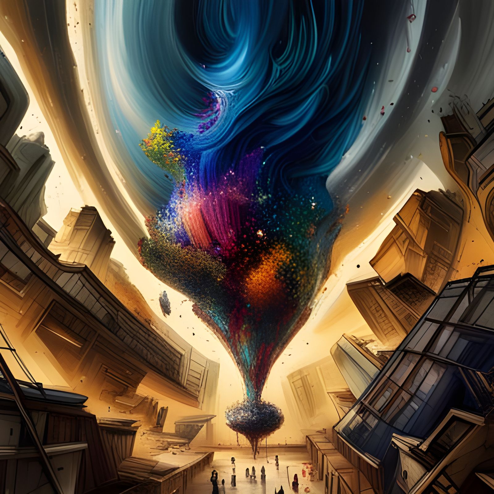 Abstract Art Projection Over City in Surreal Style