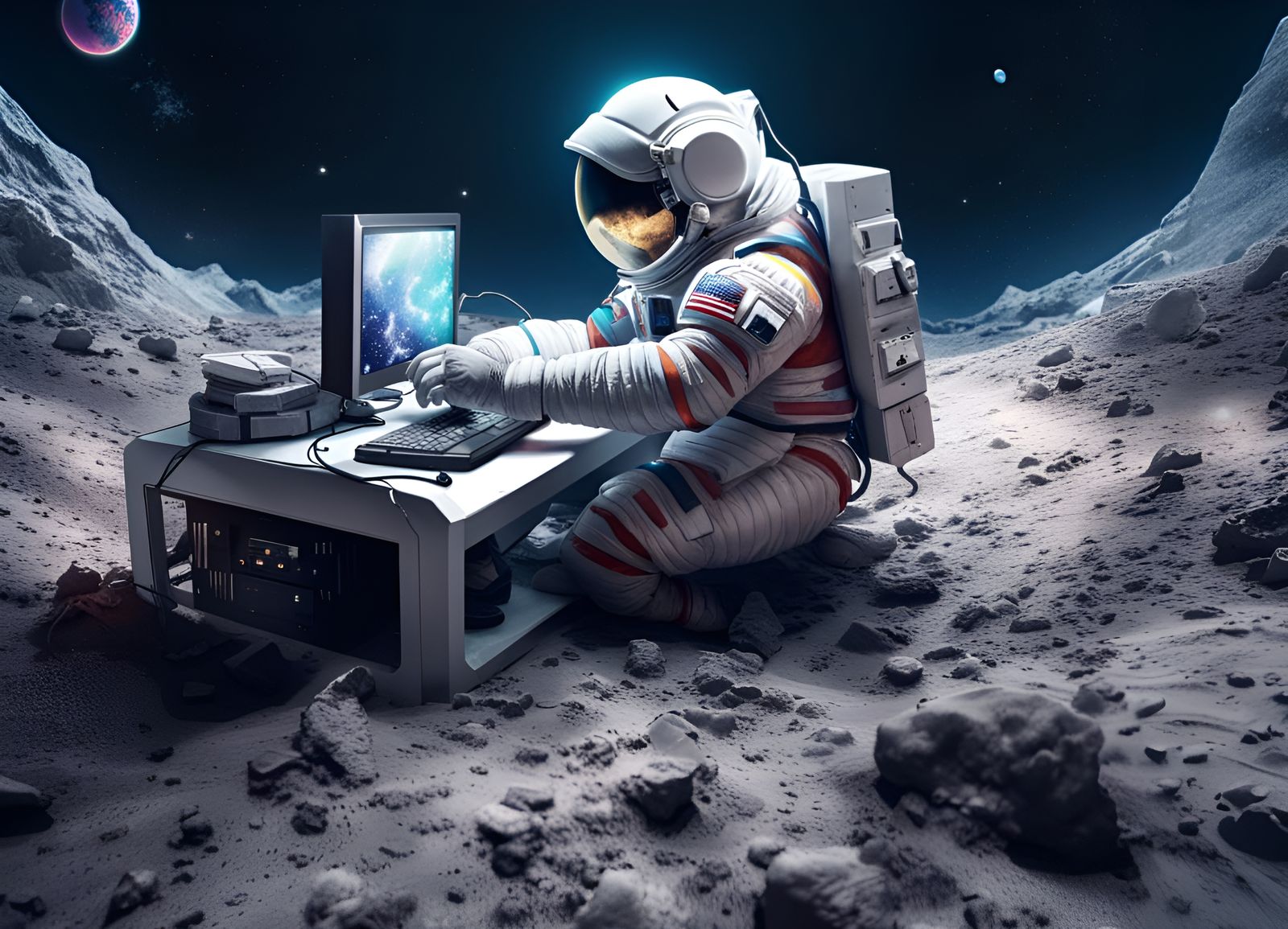 Astronaut Gaming on the Moon: Hyperrealistic Concept Art