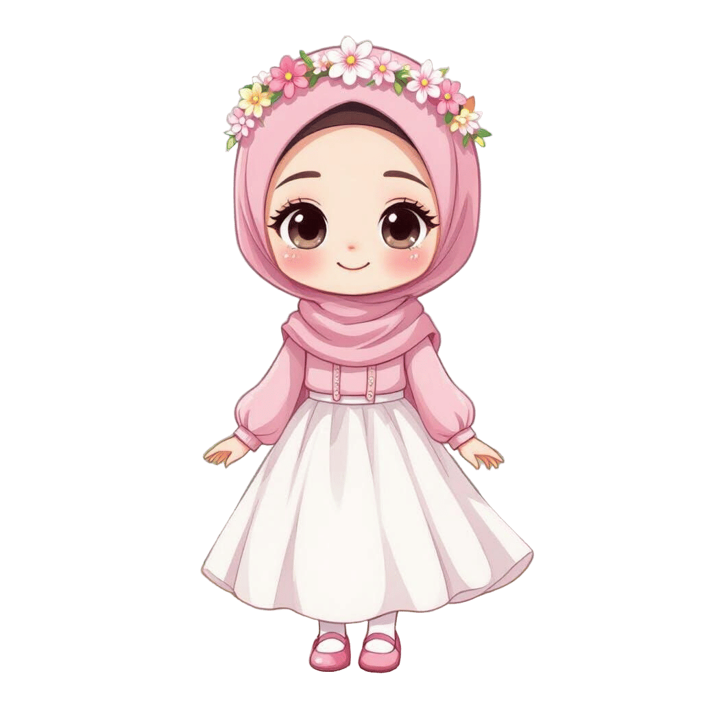 Cute Chibi Malay Girl Cartoon in Pink