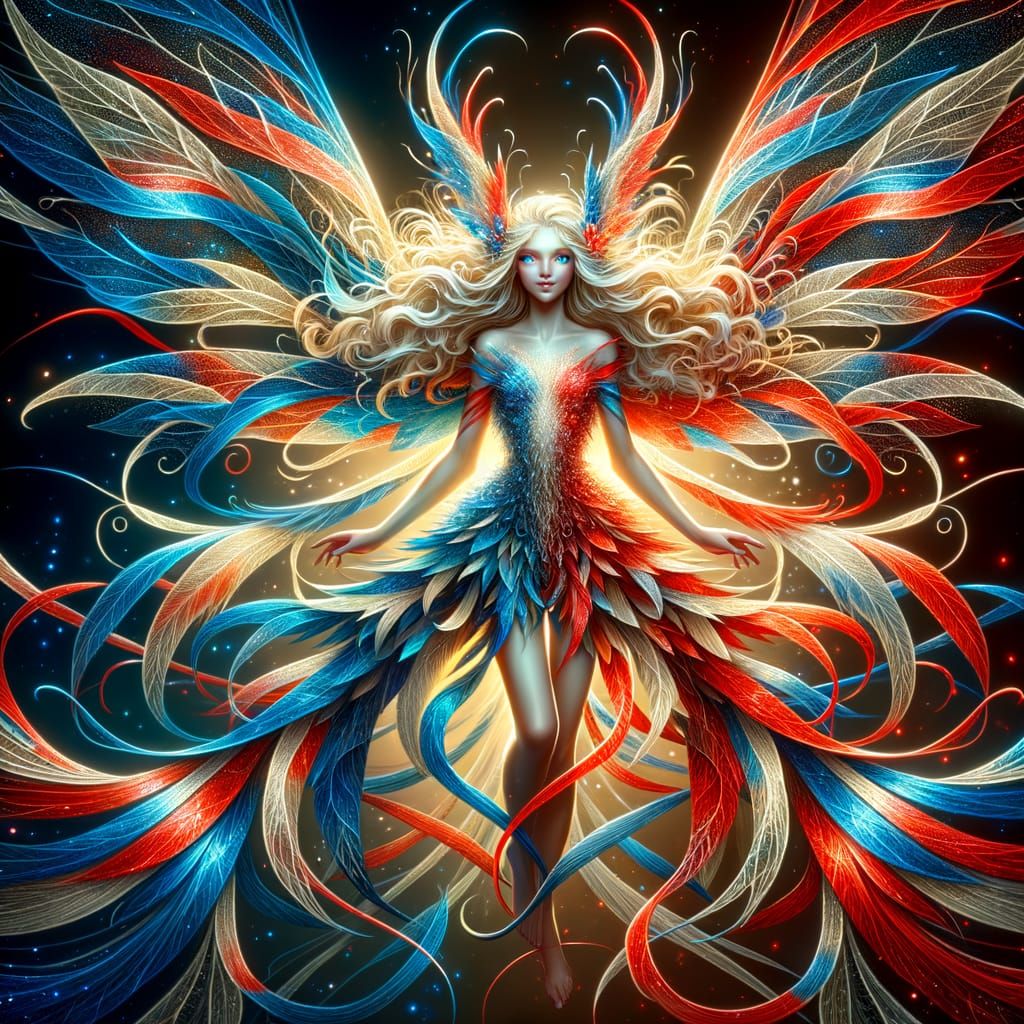 Red White and Blue Fairy with Intricate Wings