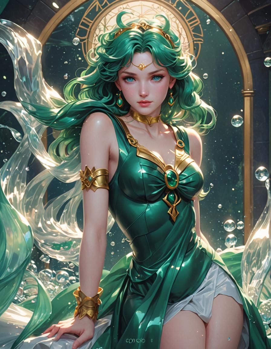 Sailor Neptune as Mermaid in Art Nouveau Style