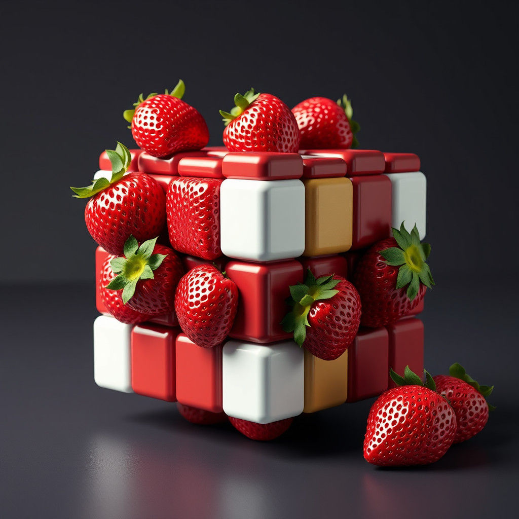 Hyperreal Strawberry Rubik's Cube in 3D