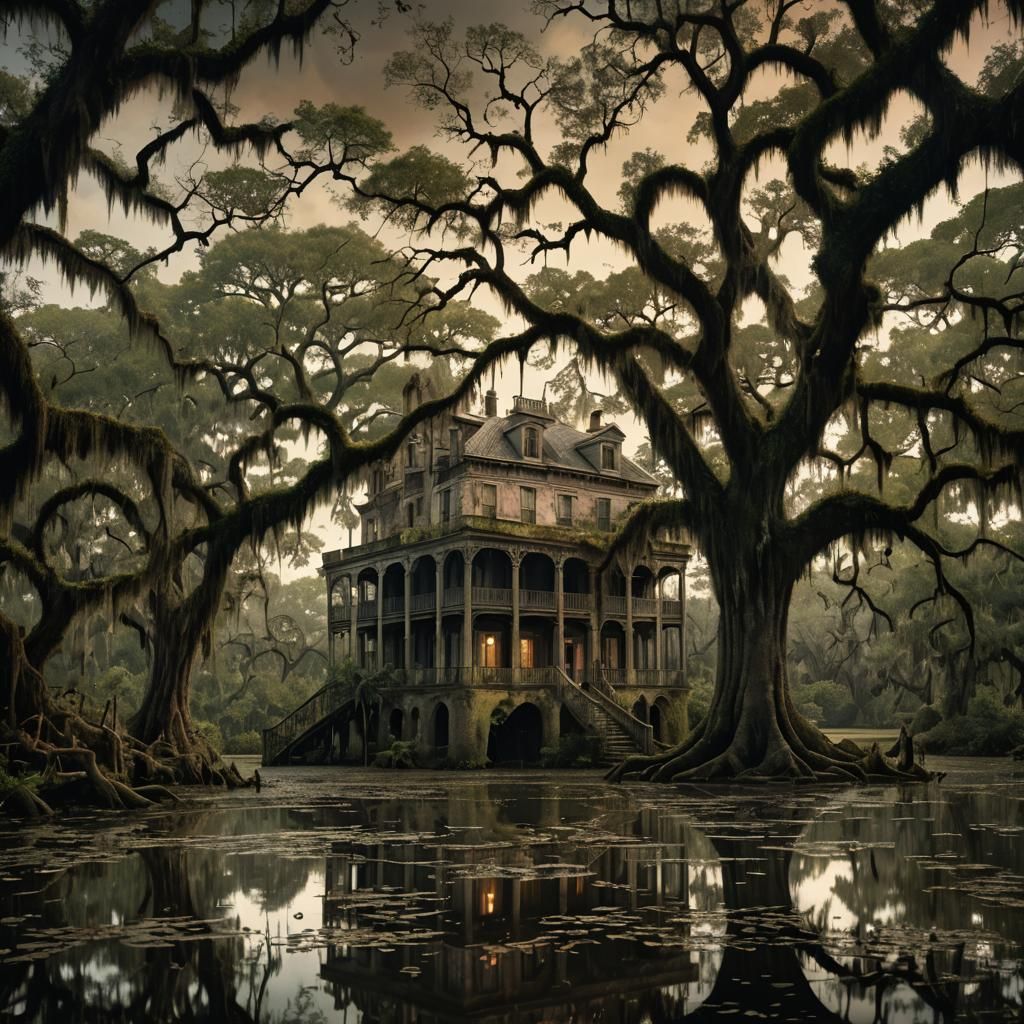 Louisiana Bayou Mansion in Southern Gothic Style