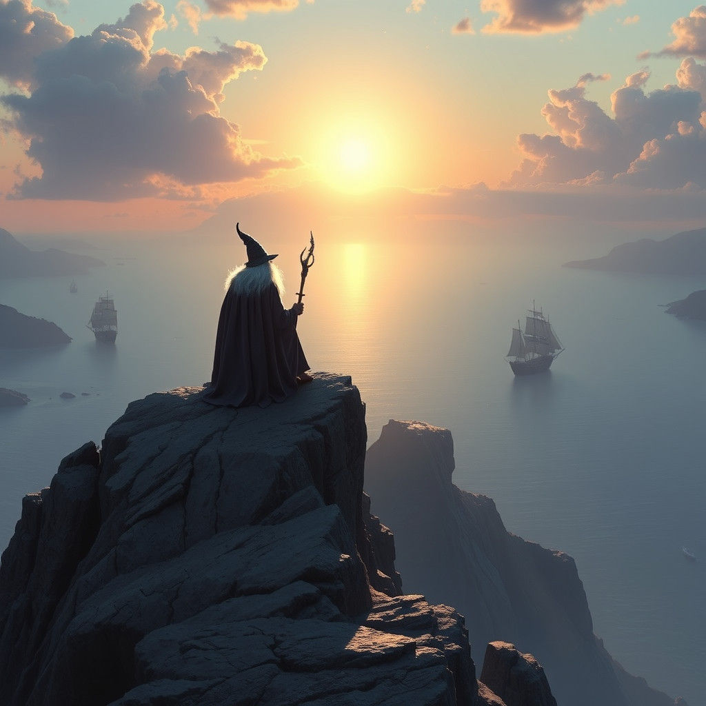 Gandalf Gazing at Valinor: Matte Painting Style