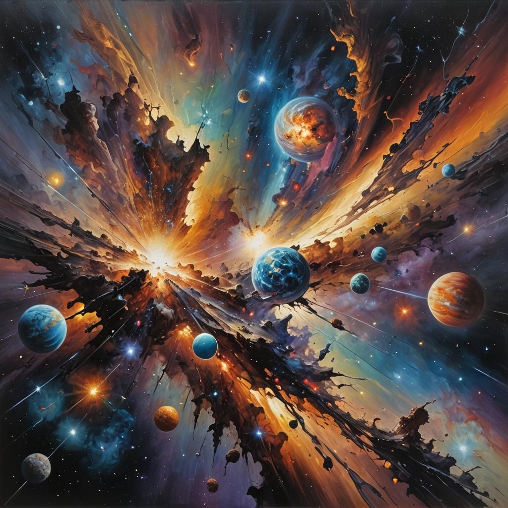 Galactic Collision Oil Painting in High Detail