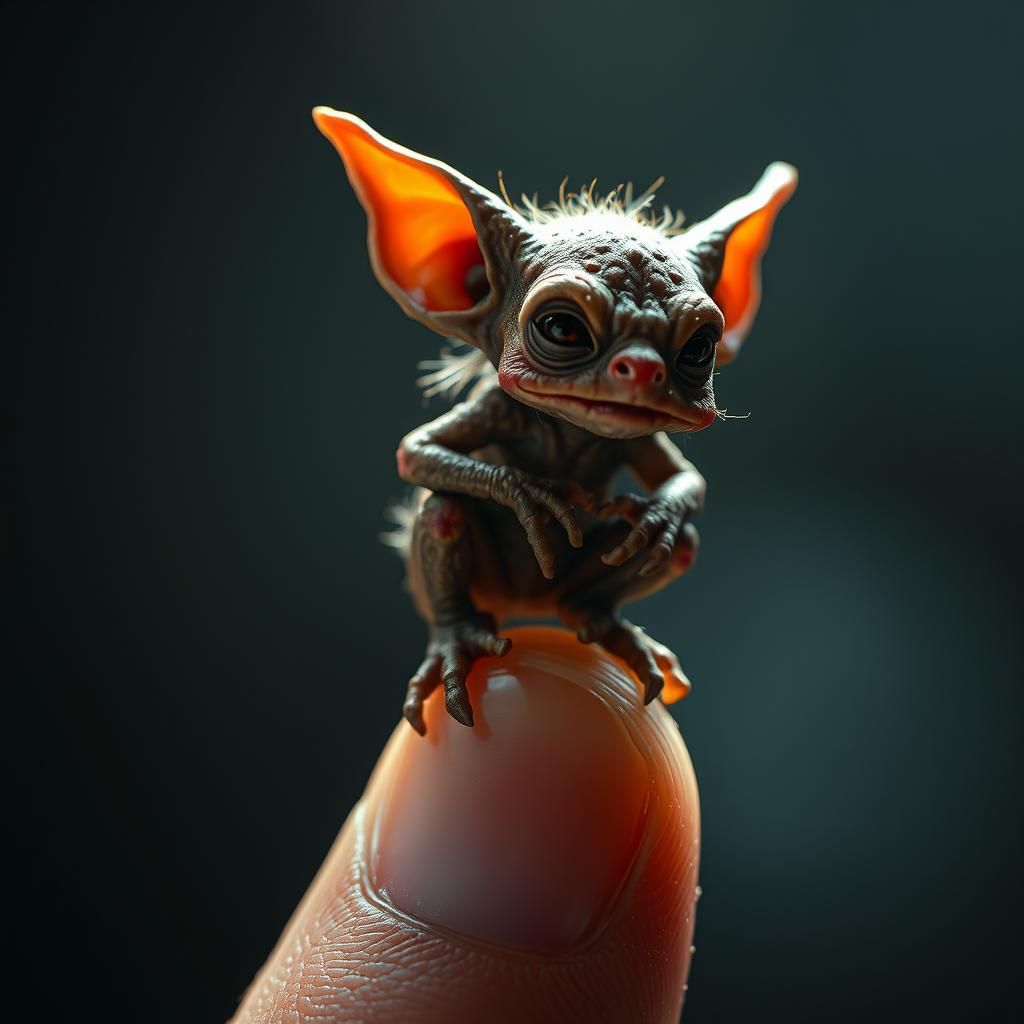 Hyper-Realistic Tiny Goblin on a Fingertip
