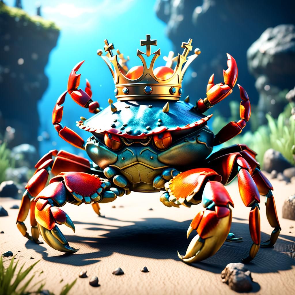 Crowned Crab in 3D Game Cinematic Style