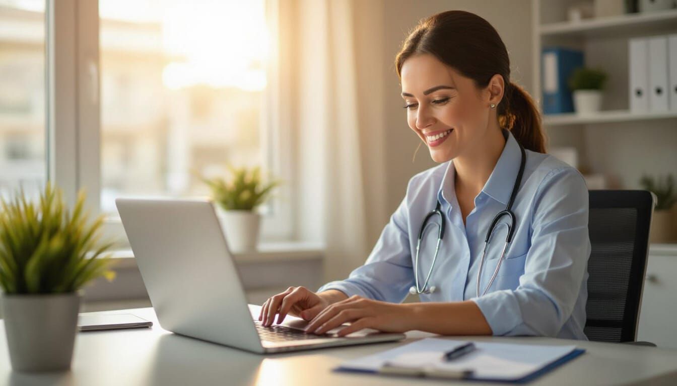 Clinic Manager Relieved by Positive Email on Laptop