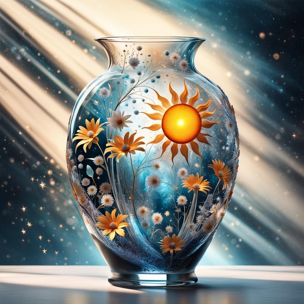 Duality Art: Sun and Moon in Abstract Vase