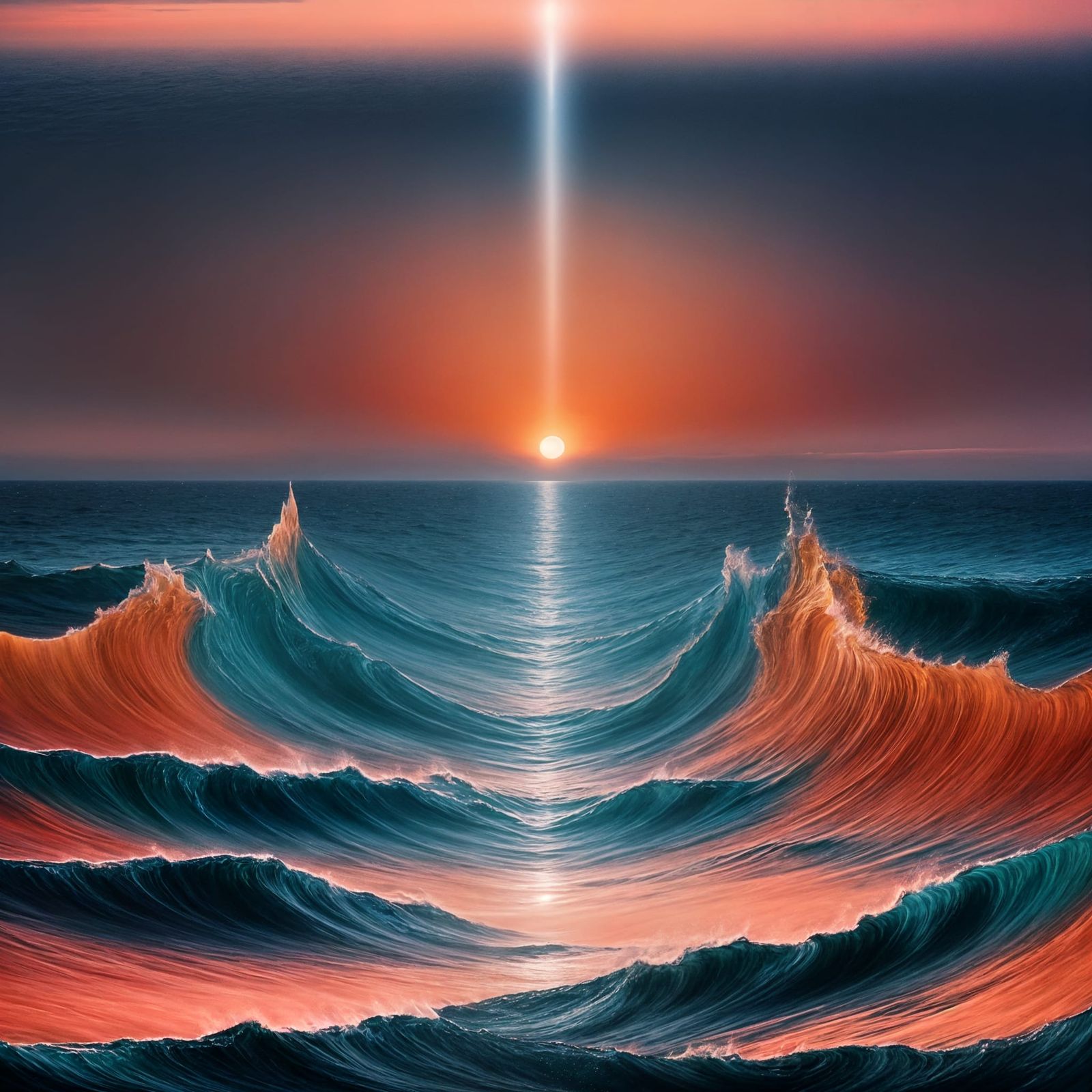 Ethereal Sunset Abstraction in Jagged Blue Sea