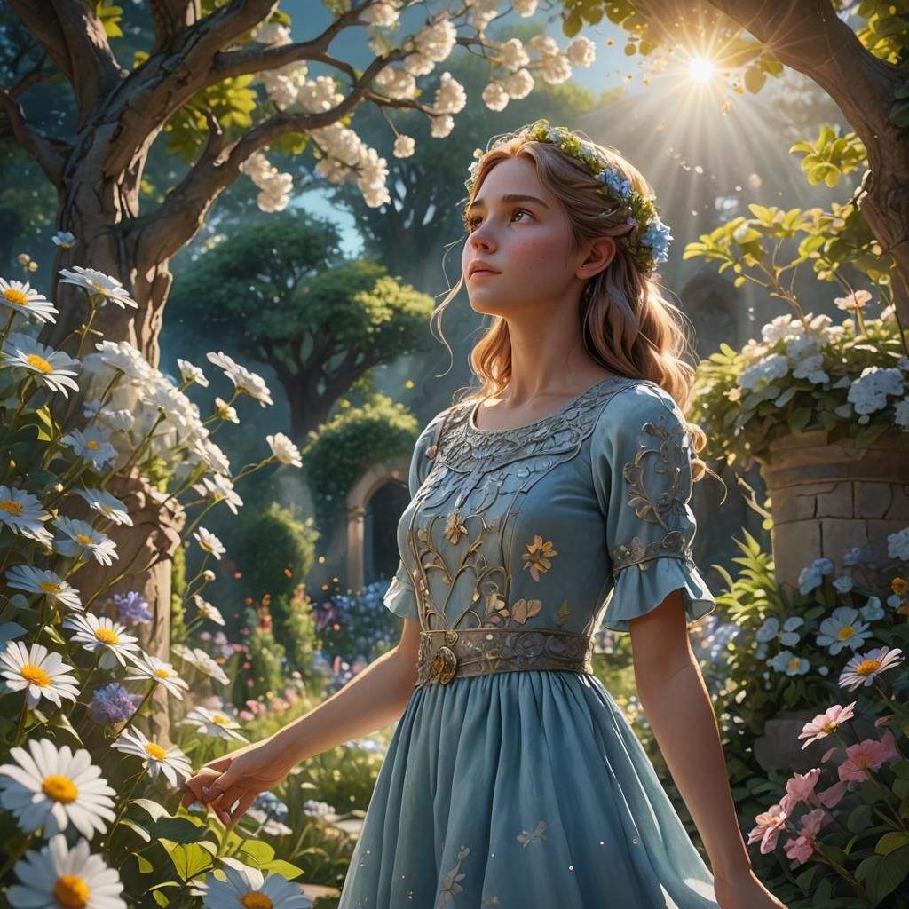 Girl in Flower Garden Fantasy Art