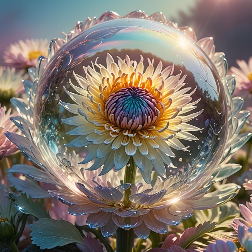 Rainbow Chrysanthemum in Crystal Orb: Fantasy Art